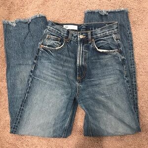 Zara Wide Leg High Rise Denim Mid Wash Jeans